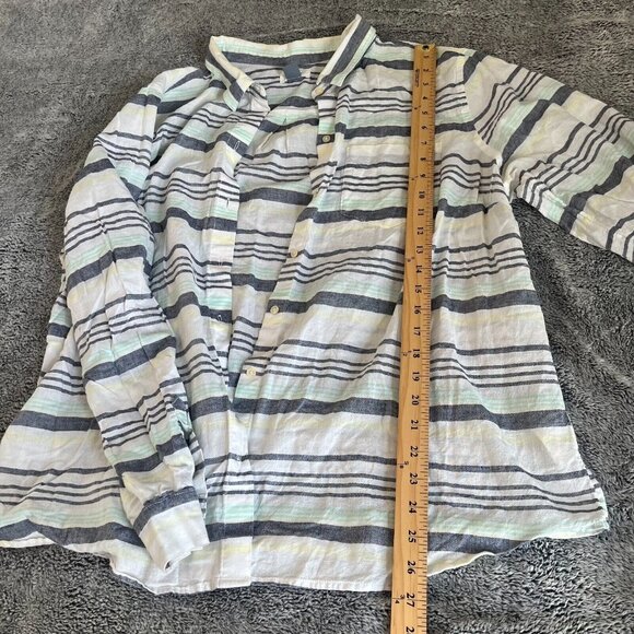 Old Navy Women Top Plus Size XXL Blue Stripe Linen Blend Button Up Coastal 16635 - Picture 6 of 9